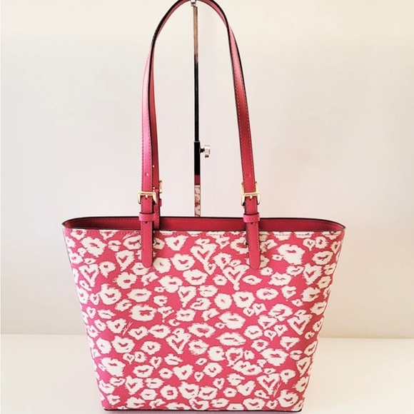 Michael Kors Jet Set Travel Medium Double Pocket Tote Electric Pink Heart NWT - Picture 4 of 4
